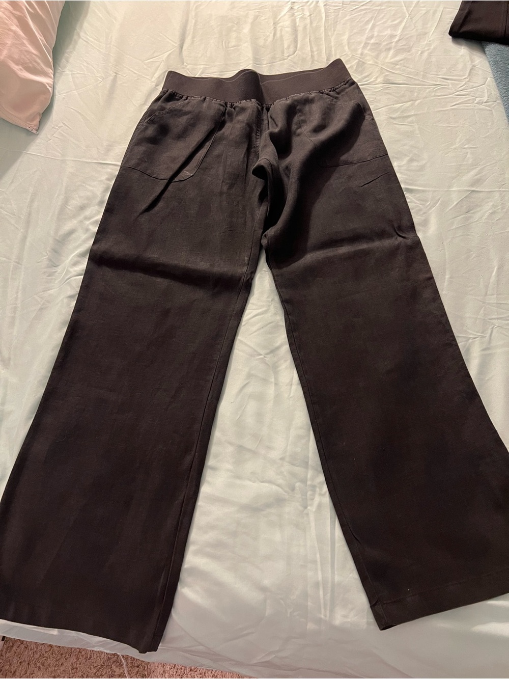Allen Allen ladies black linen Wide-Leg Pull-On Pants size medium